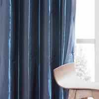 Half Price Drapes Navy Ruched Solid Faux Silk Taffeta Room Darkening Curtain