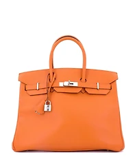 Pre-Owned Hermes Birkin 35 Handbag Orange Epsom with Palladium Hardware