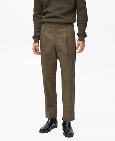 Mango Men's Regular Fit Pleated Cotton Pants