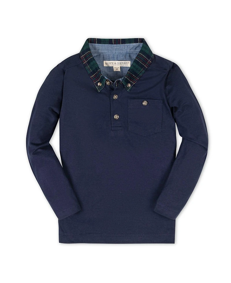 Hope & Henry Boys Organic Long Sleeve Polo Shirt with Woven Collar