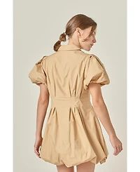 English Factory Women's Button Down Bubble Mini Skirt