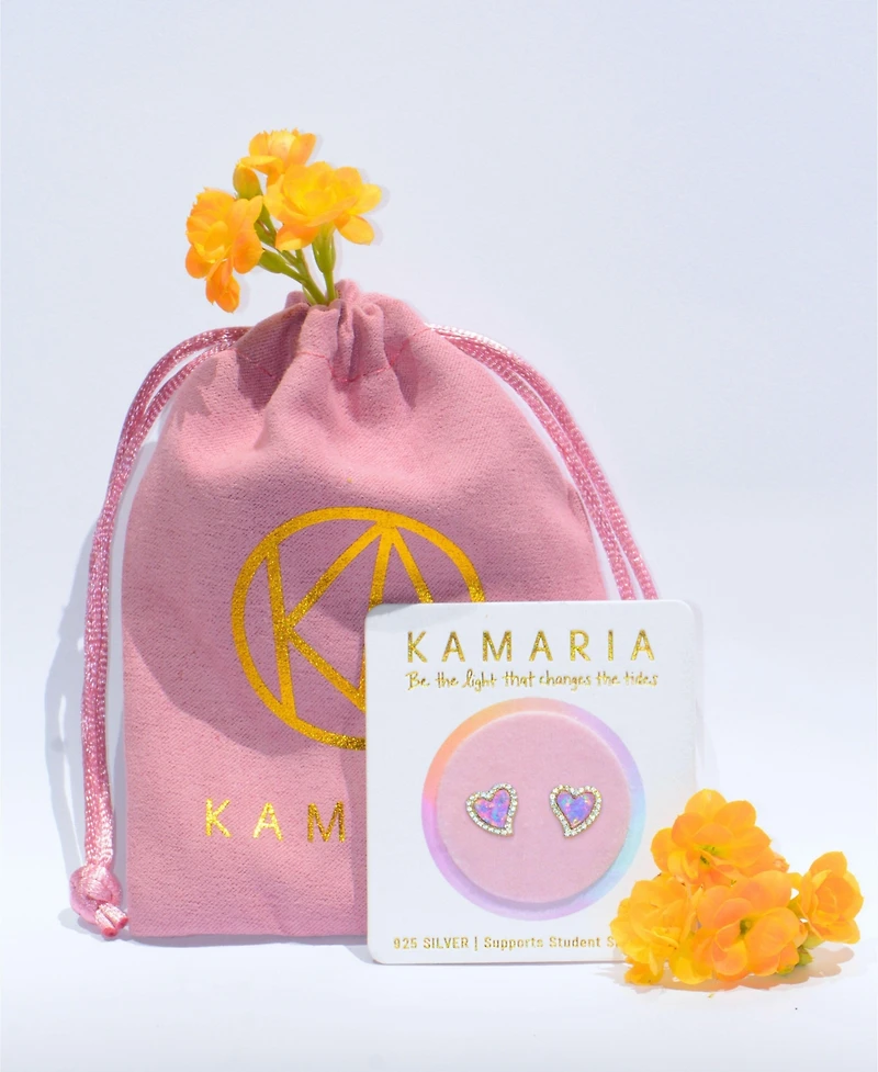 Kamaria Amore Heart Stud Earrings With Lab-Grown Opal 14k Gold Plated Sterling Silver