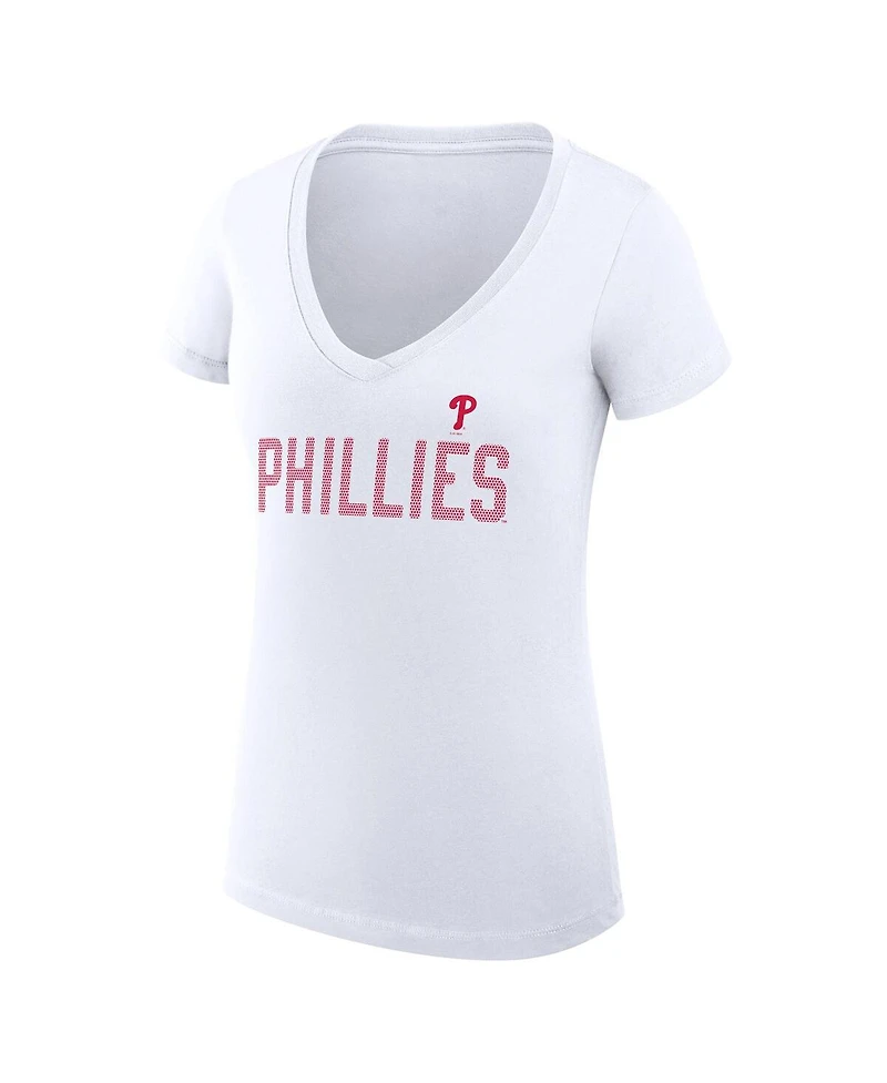 G-iii 4Her by Carl Banks Women's White Philadelphia Phillies Super-Slim Fit Lightweight Dot Print V-Neck T-Shirt