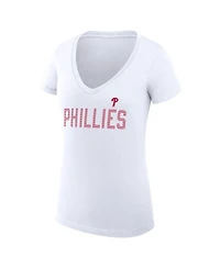 G-iii 4Her by Carl Banks Women's White Philadelphia Phillies Super-Slim Fit Lightweight Dot Print V-Neck T-Shirt