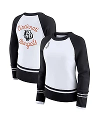 Wear by Erin Andrews Women's White/Black Cincinnati Bengals Color Block Raglan Sweater