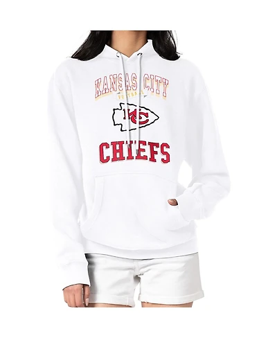 G-iii 4Her by Carl Banks Women's White Kansas City Chiefs Team Logo Graphic Fleece Tri-Blend Pullover Hoodie