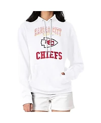 G-iii 4Her by Carl Banks Women's White Kansas City Chiefs Team Logo Graphic Fleece Tri-Blend Pullover Hoodie