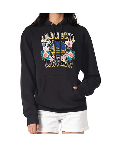 G-iii 4Her by Carl Banks Women's Black Golden State Warriors Flowers Team Logo Graphic Fleece Pullover Hoodie