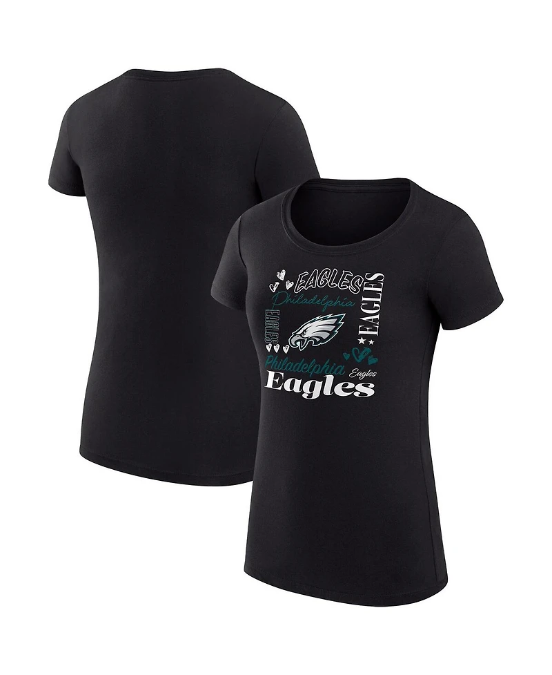 G-iii 4Her by Carl Banks Women's Black Philadelphia Eagles Super-Slim Fit Lightweight Collage Team T-Shirt