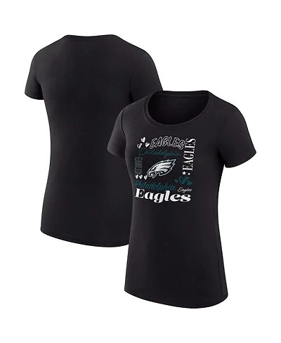 G-iii 4Her by Carl Banks Women's Black Philadelphia Eagles Super-Slim Fit Lightweight Collage Team T-Shirt