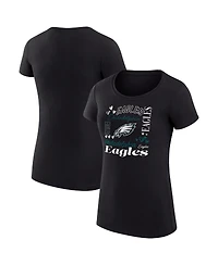 G-iii 4Her by Carl Banks Women's Black Philadelphia Eagles Super-Slim Fit Lightweight Collage Team T-Shirt