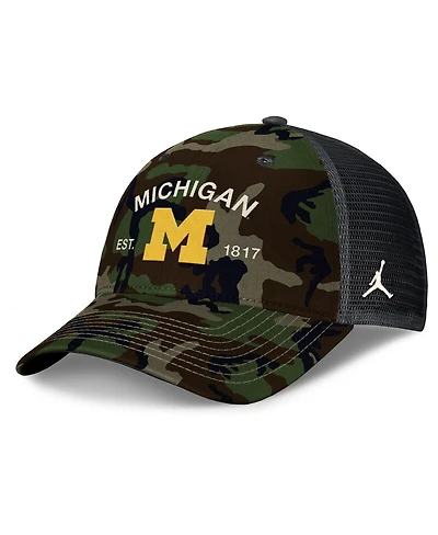 Jordan Men's Camo Michigan Wolverines 2025 Military Appreciation Rise Adjustable Trucker Hat