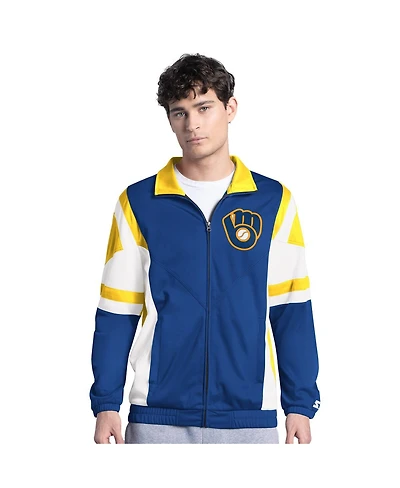 Starter Men's Royal/Gold Milwaukee Brewers Contender Tricot Full-Zip Track Jacket
