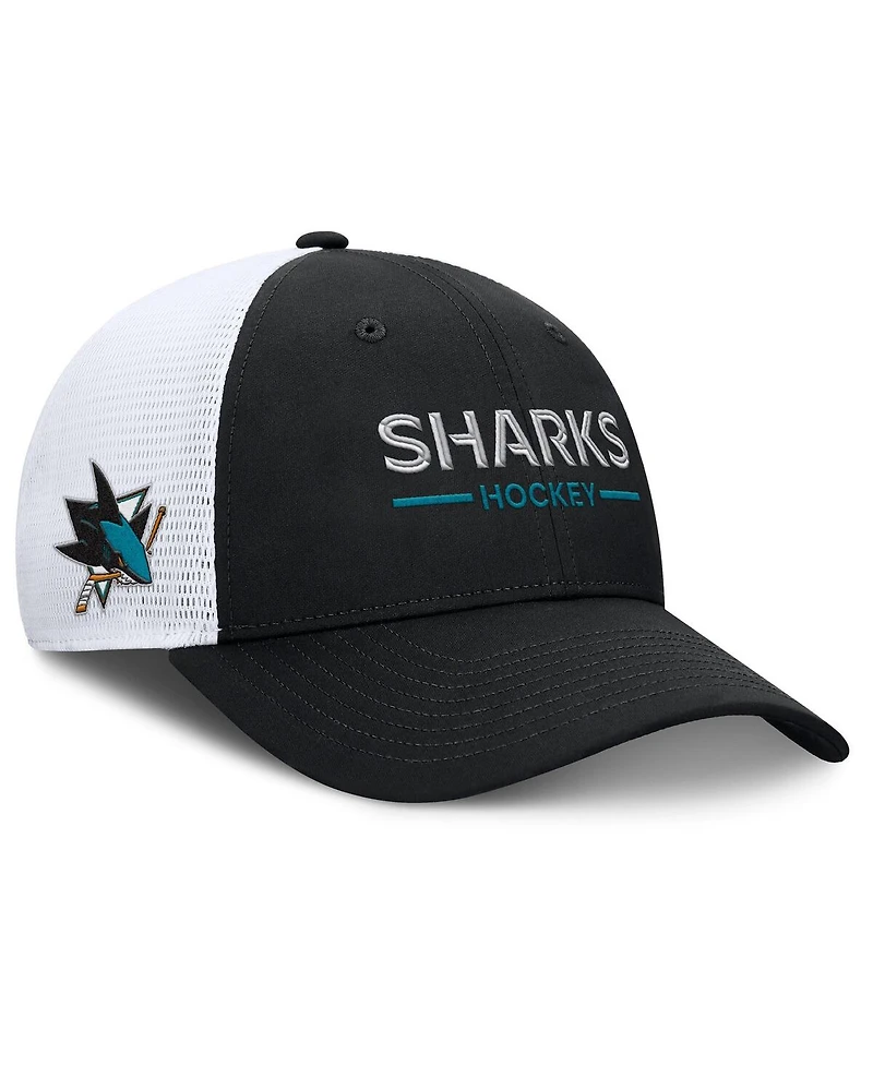 Fanatics Men's Black/White San Jose Sharks Authentic Pro Rink Lockup Adjustable Trucker Hat