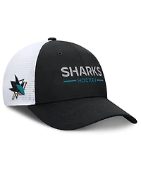 Fanatics Men's Black/White San Jose Sharks Authentic Pro Rink Lockup Adjustable Trucker Hat