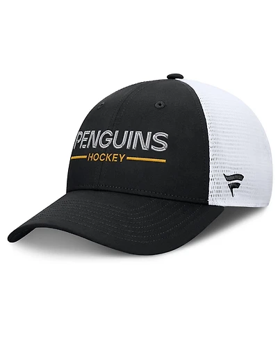 Fanatics Men's Black/White Pittsburgh Penguins Authentic Pro Rink Lockup Adjustable Trucker Hat