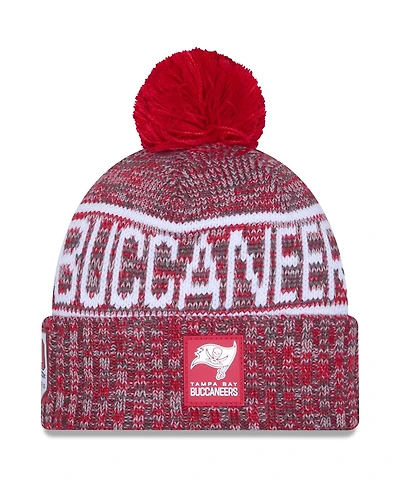 New Era Men's Red Tampa Bay Buccaneers 2025 Sideline Cold Weather Cuffed Pom with Knit Hat