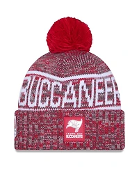New Era Men's Red Tampa Bay Buccaneers 2025 Sideline Cold Weather Cuffed Pom with Knit Hat