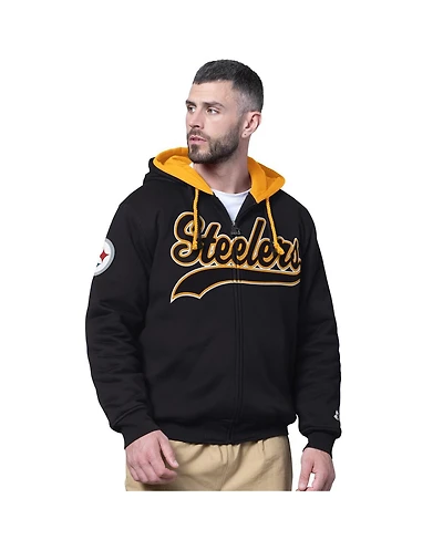 Starter Men's Black Pittsburgh Steelers Big Shot Full-Zip Double Hoodie
