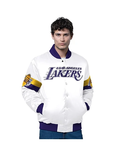 Starter Men's White Los Angeles Lakers Triple Option Varsity Full-Snap Satin Jacket