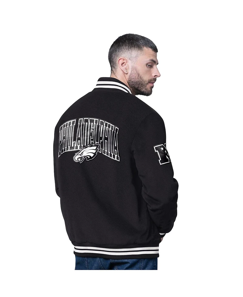 Starter Men's Black Philadelphia Eagles Blackout Corduroy Full-Snap Varsity Jacket