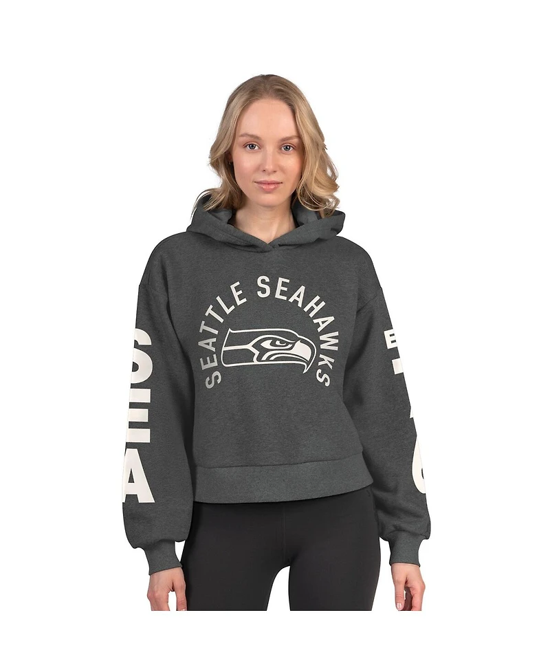 Starter Women's Heather Charcoal Seattle Seahawks Star Player Cropped Fleece Pullover Hoodie