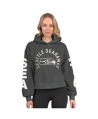 Starter Women's Heather Charcoal Seattle Seahawks Star Player Cropped Fleece Pullover Hoodie