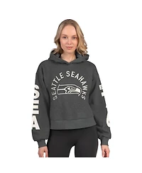 Starter Women's Heather Charcoal Seattle Seahawks Star Player Cropped Fleece Pullover Hoodie