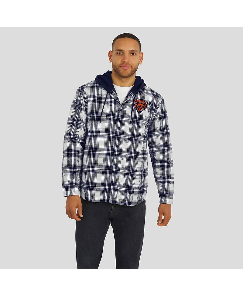 Fanatics Men's Nfl x Darius Rucker Collection by Navy Chicago Bears Plaid Flannel Quilted Full-Snap Shacket