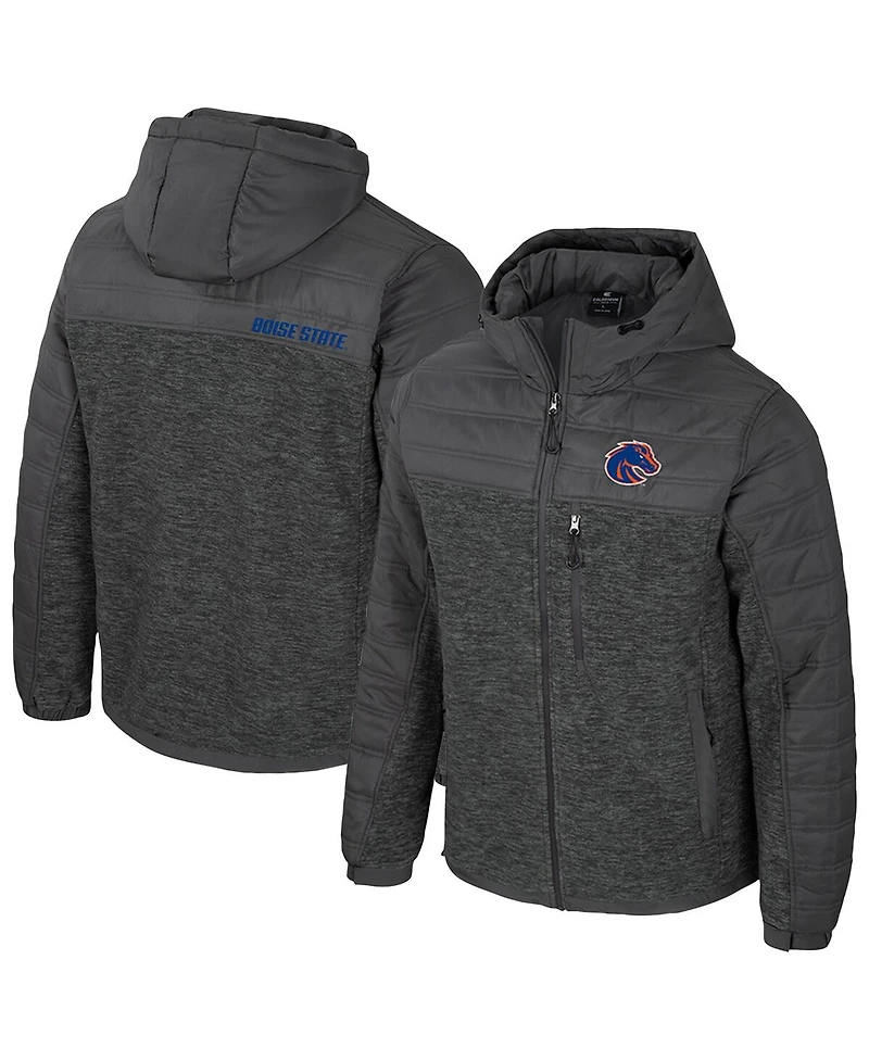 Colosseum Men's Charcoal Boise State Broncos Nightman Full-Zip Hoodie Puffer Jacket