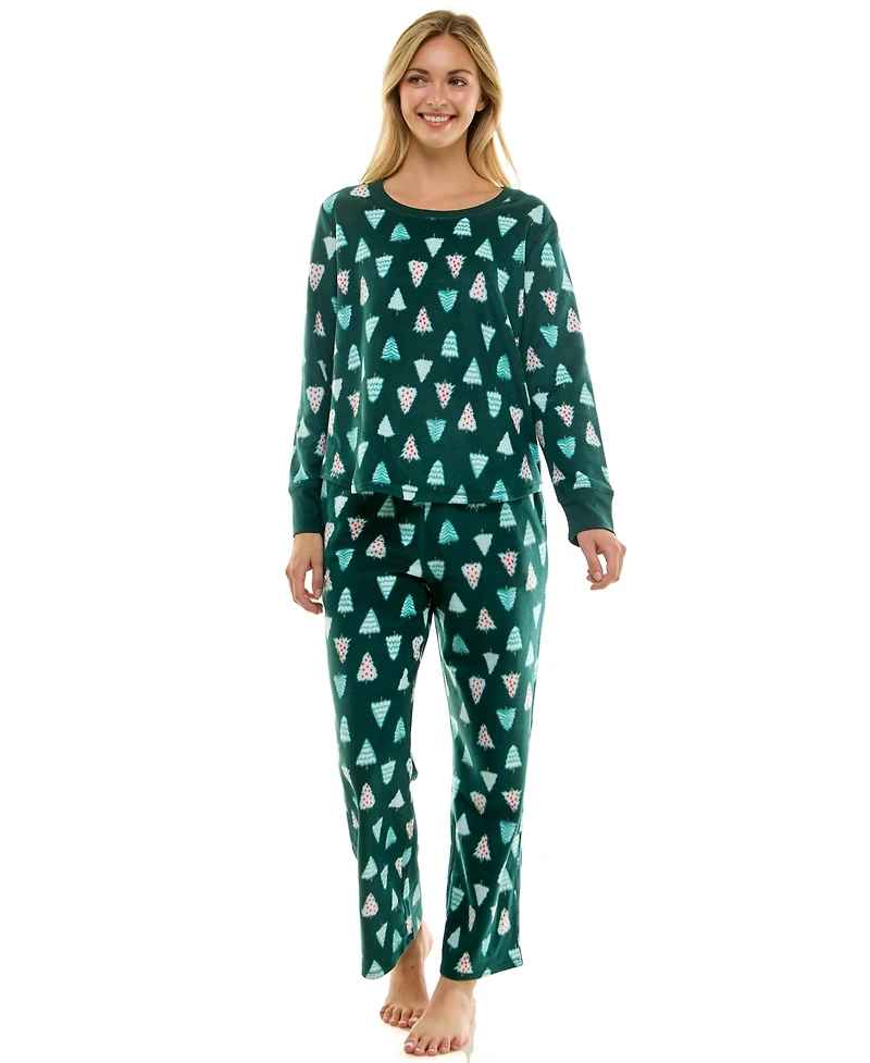 Roudelain Women's 2-Piece Printed Long-Sleeve Top and Straight Leg Pants