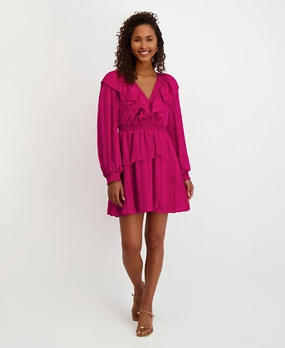 kensie Women's Long-Sleeve V-Neck Dress