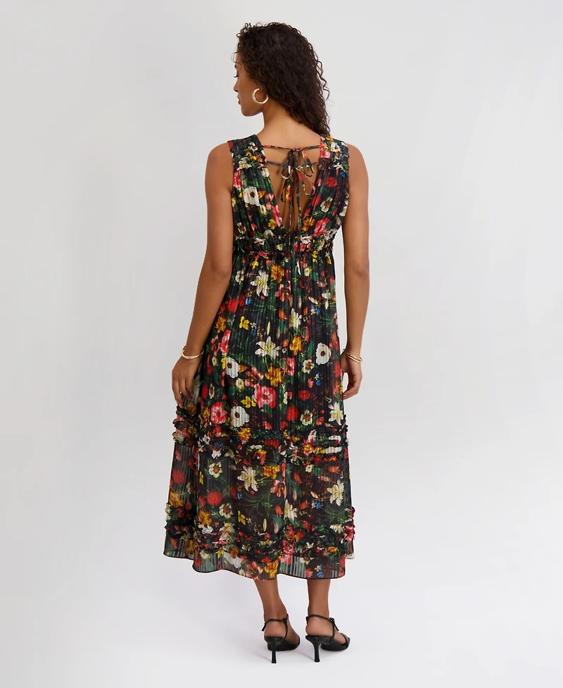 Siena Women's V-Neck Printed Striped Dress