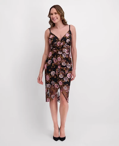 Siena Women's V-Neck Embroidered Mesh Dress