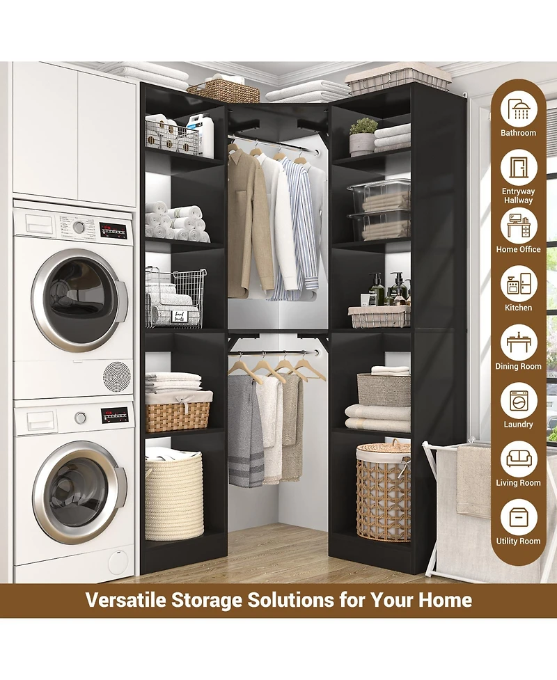 Aheaplus 40'' Large Corner Closet Organizer System with 12 Shelves, 6 Tier Walk-in 2 Hanging Rods