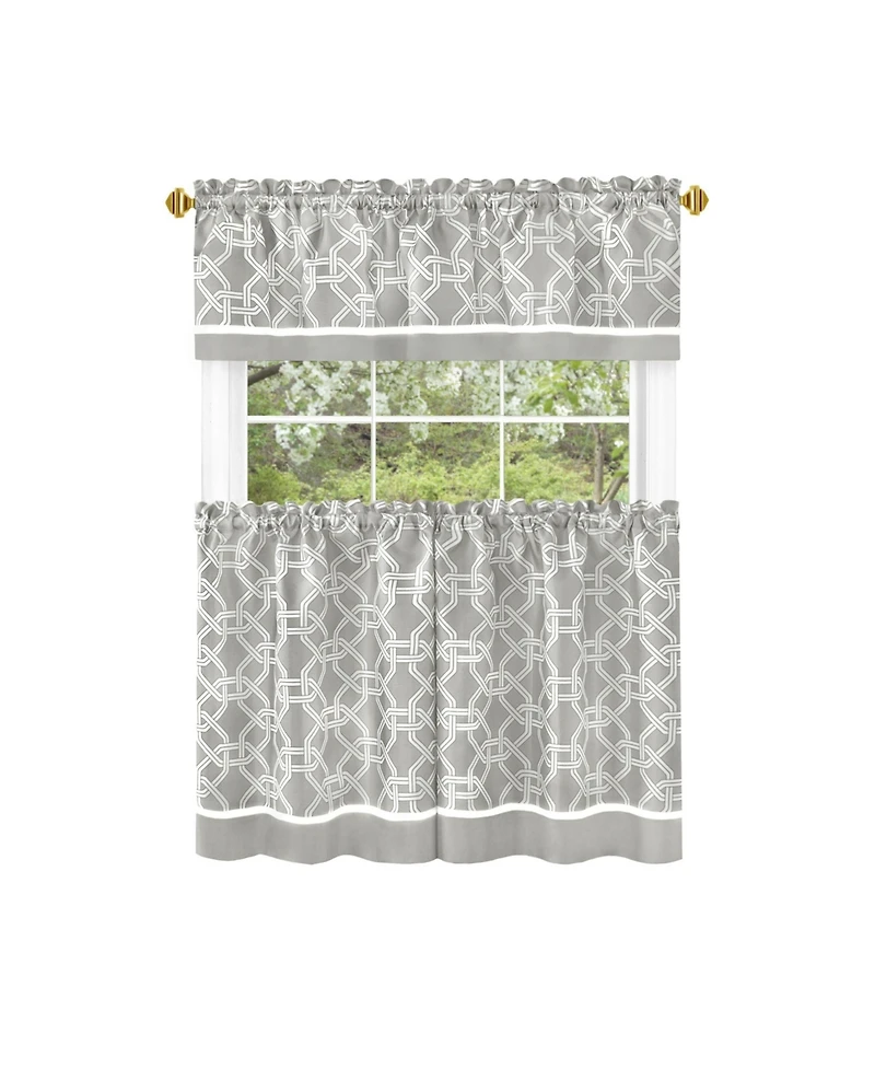 Kate Aurora Geometric Crescent 3 Piece Rod Pocket Cafe Kitchen Curtain Tier & Valance Set