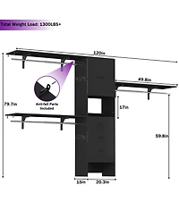 Aheaplus 10FT Closet System with 3 Drawers, 120'' Walk-in Organizer Shelving Towers and Hanging Rods