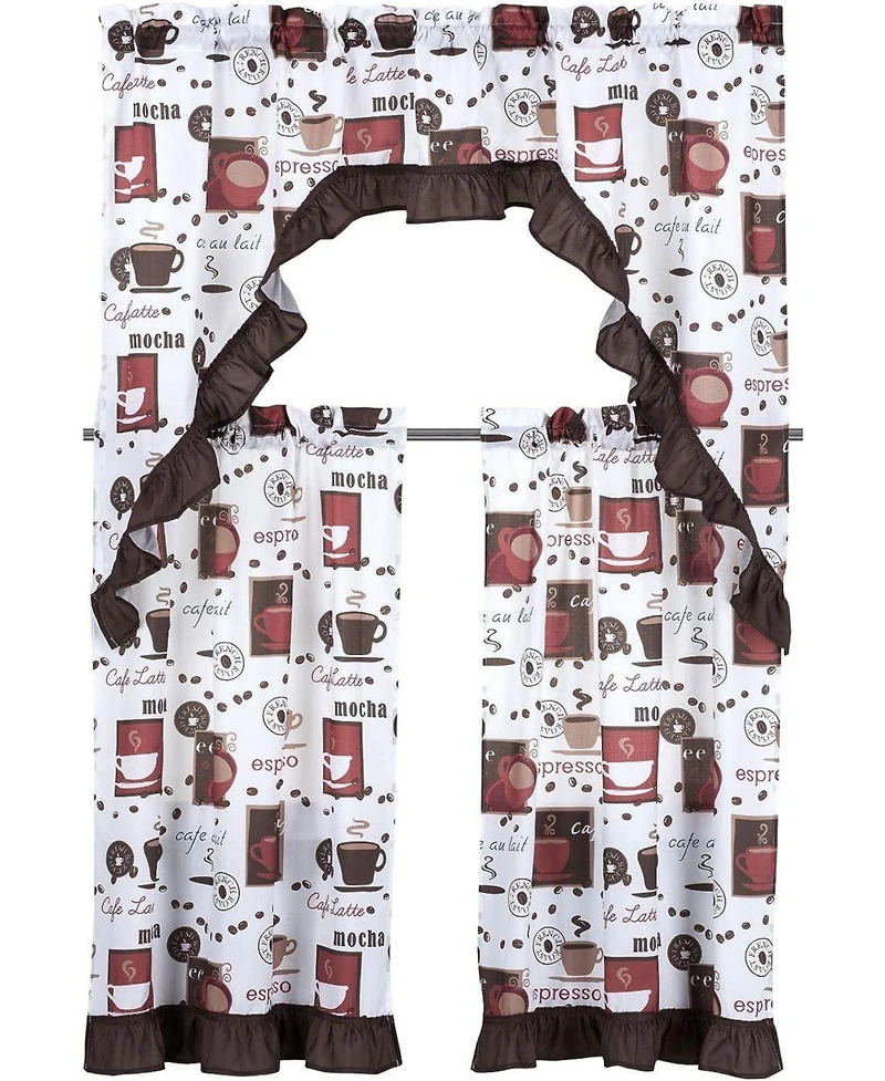 GoodGram Complete 3 Piece Rod Pocket Cafe Tier & Swag Valance "Coffee Shoppe" Kitchen Curtain Set