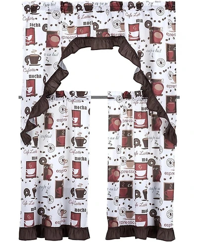 GoodGram Complete 3 Piece Rod Pocket Cafe Tier & Swag Valance "Coffee Shoppe" Kitchen Curtain Set