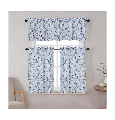 Kate Aurora Complete 3 Piece Rod Pocket Cherry Blossom Cafe Kitchen Curtain Tier & Valance Set - Rose