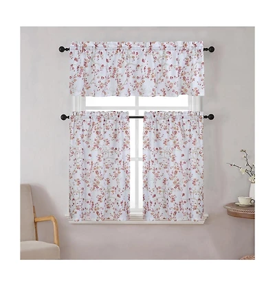 Kate Aurora Complete 3 Piece Rod Pocket Cherry Blossom Cafe Kitchen Curtain Tier & Valance Set