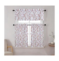 Kate Aurora Complete 3 Piece Rod Pocket Cherry Blossom Cafe Kitchen Curtain Tier & Valance Set
