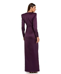 Mac Duggal Women's Long Sleeve Structured Bow Draped Column Gown