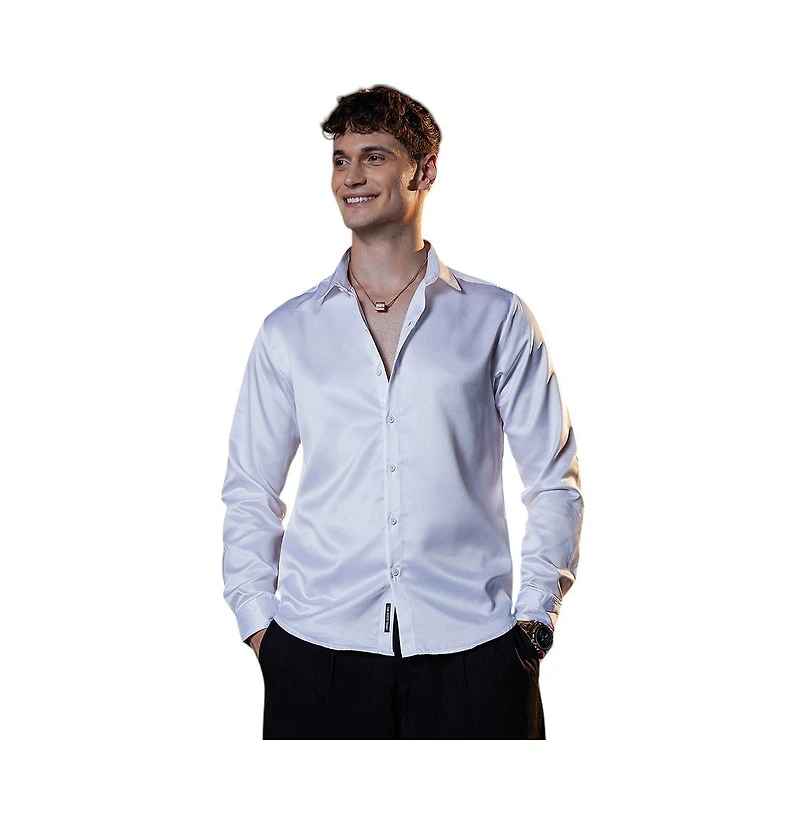 Campus Sutra Men's Chalk White Satin Lustre Shirt