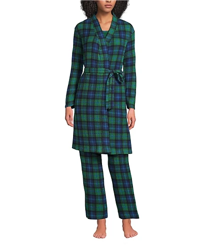 Lands' End Women's Tall Brushed Cozy Waffle Jersey 3 Piece Pajama Set - Tank Top Pant and Robe