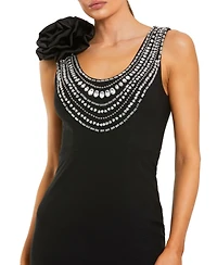 Mac Duggal Women's Elegant Beaded Scoop Neck Jersey with 3D Flower Gown