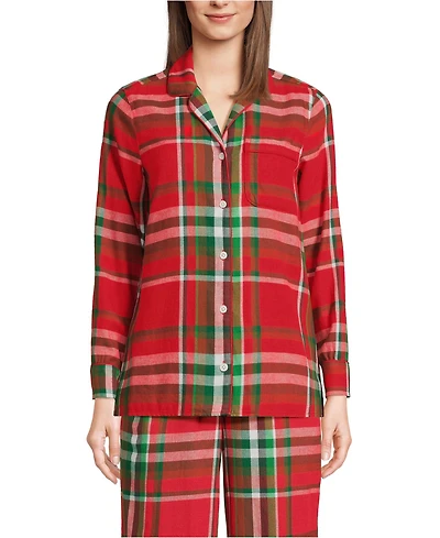 Lands' End Women's Tall Long Sleeve Print Flannel Pajama Top