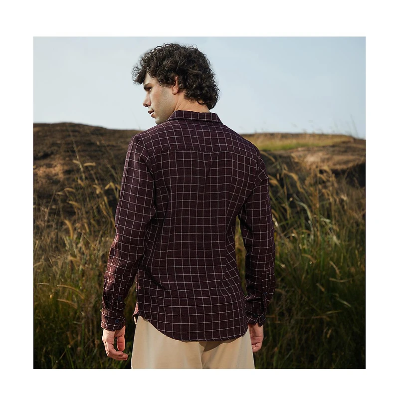 Campus Sutra Men's Mocha Brown Graph-Check Shirt