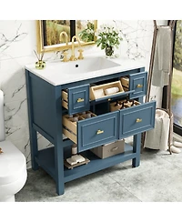 Lovmor 30inch Bathroom Vanity with Ceramic Sink Combo Free Standing Single Vanity Set with 5 Drawers Solid Wood Frame Bathroom Storage Cabinet
