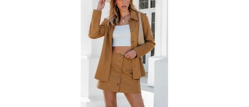 Cupshe Women's Button Down Suede Matching Skirt Set
